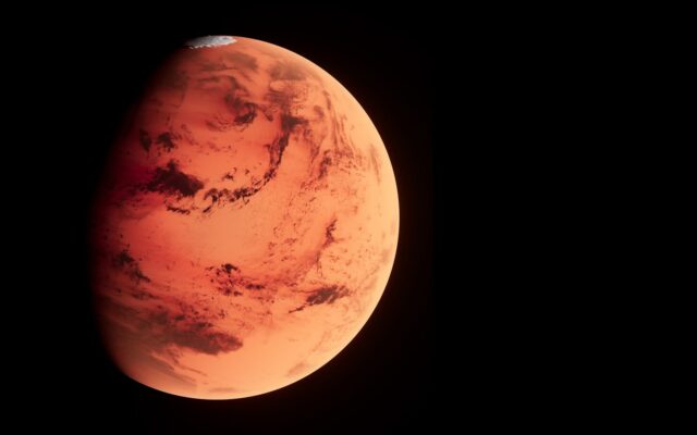 a red planet with a black background